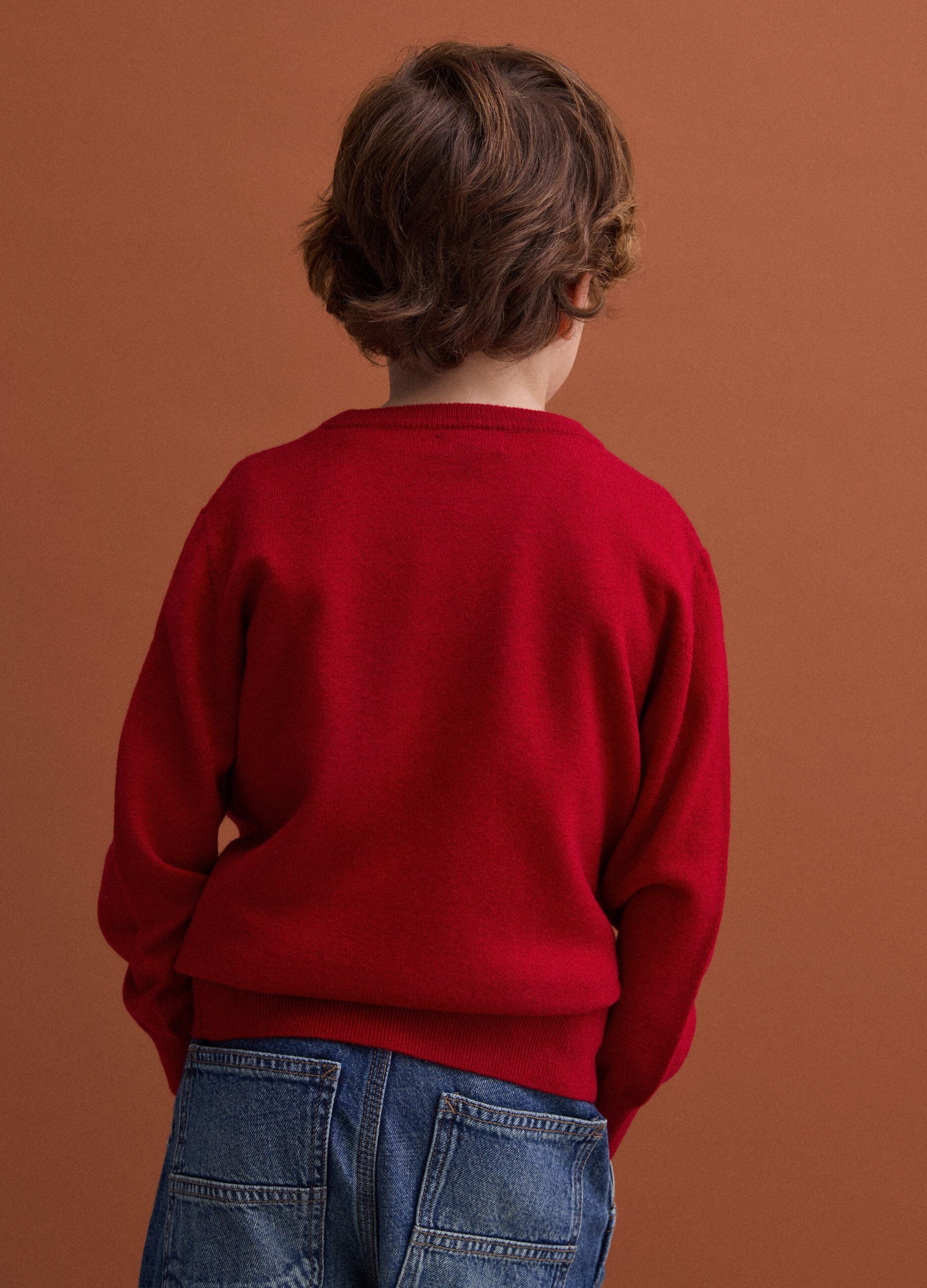 Red pure wool long-sleeve jumper, regular fit