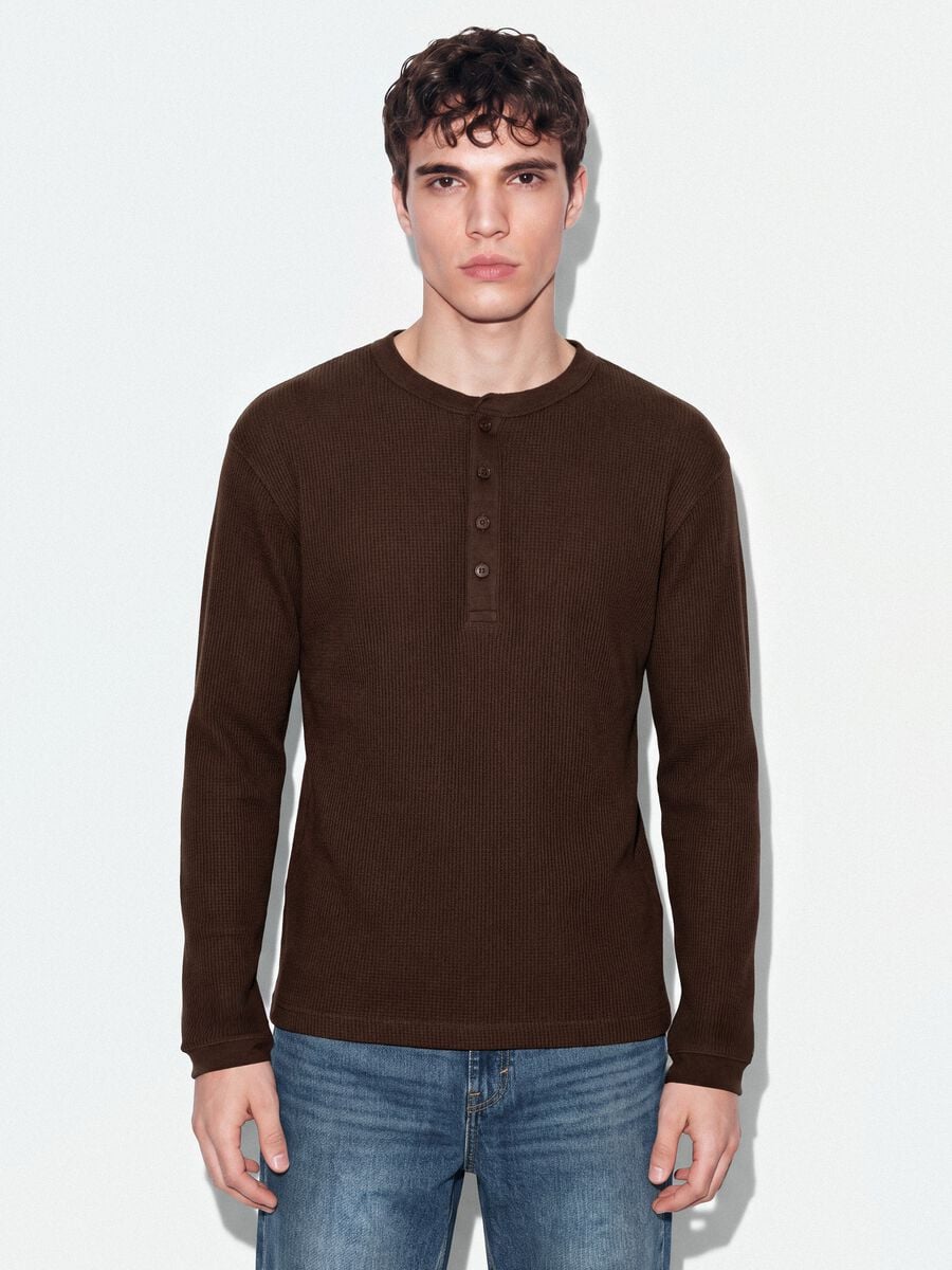 Maglia marrone chiaro girocollo in puro cotone over fit_0