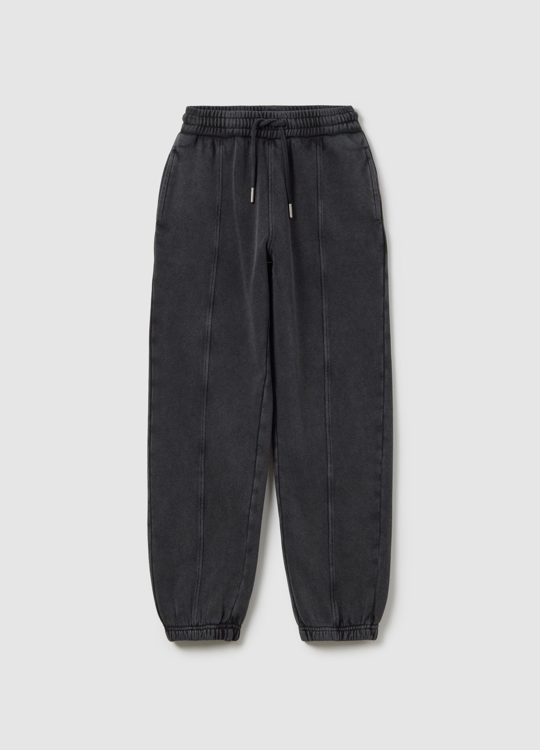 Girls' grey cotton blend joggers with regular fit