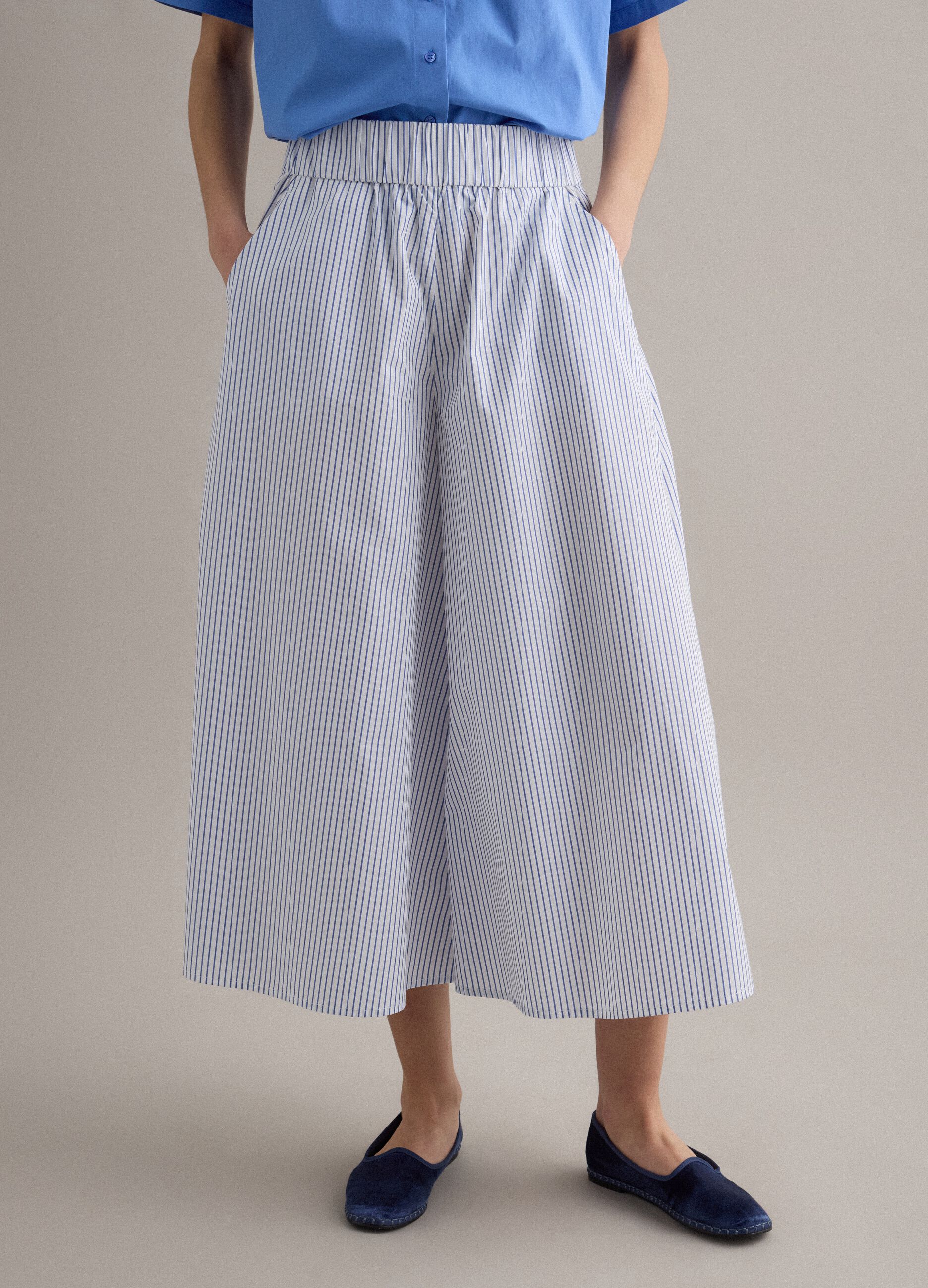 Long white and blue striped pure cotton skirt