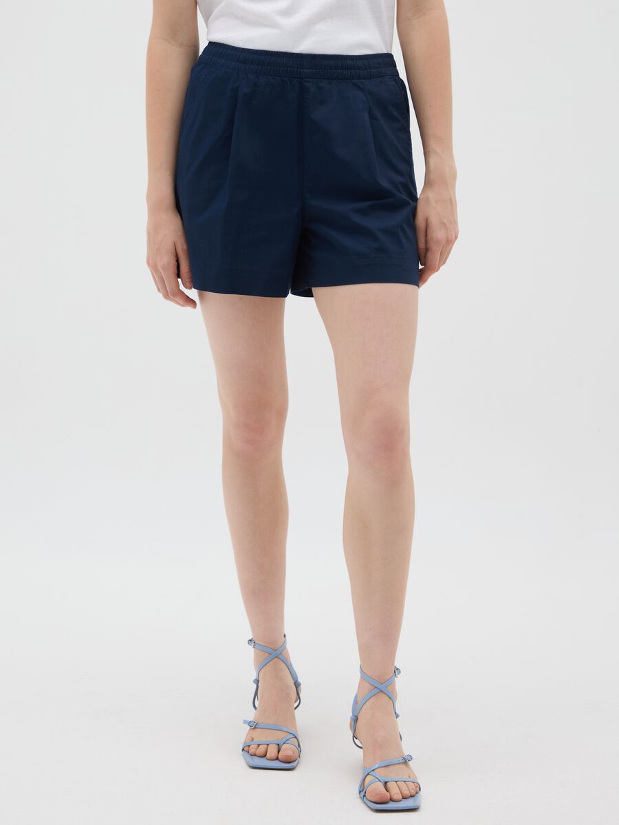 Women's Stretch Cotton Blue Regular Fit Shorts_1