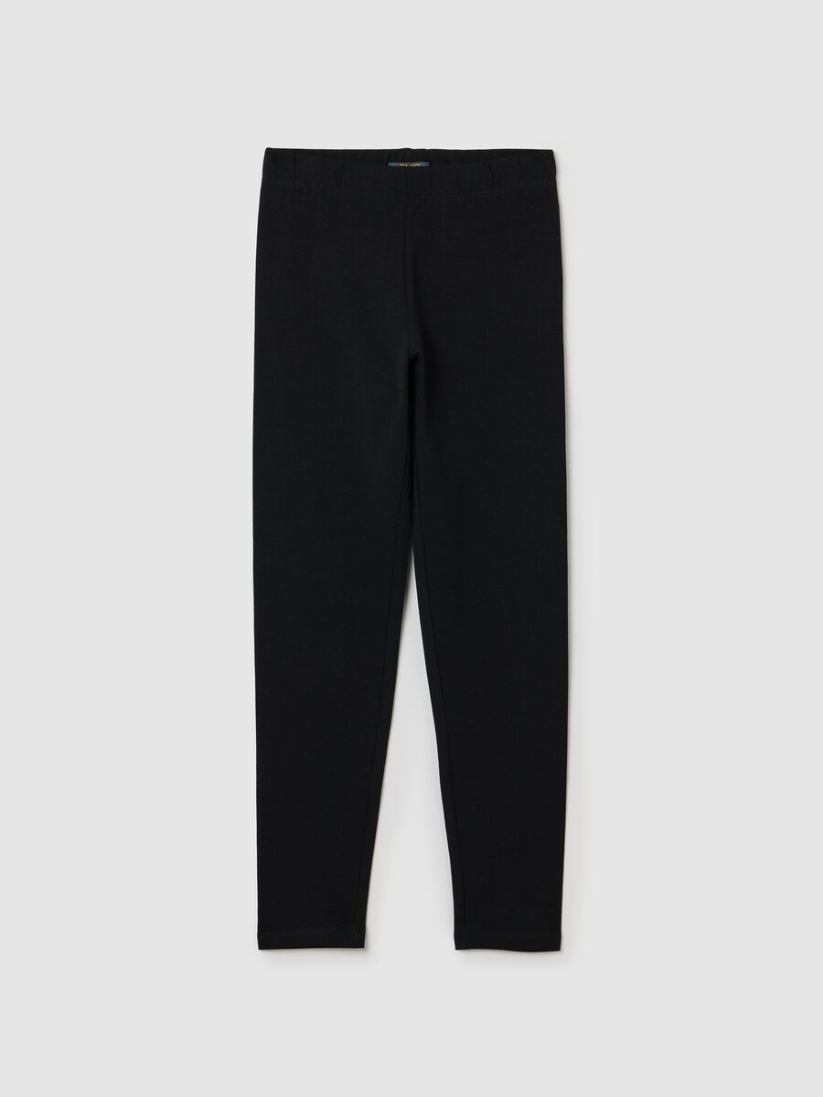 Black stretch cotton leggings for girls by OVS Kids_0