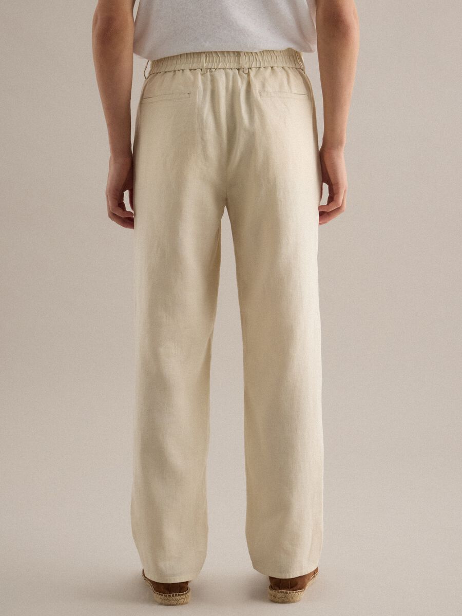 Pantaloni in puro lino bianchi regular fit_2