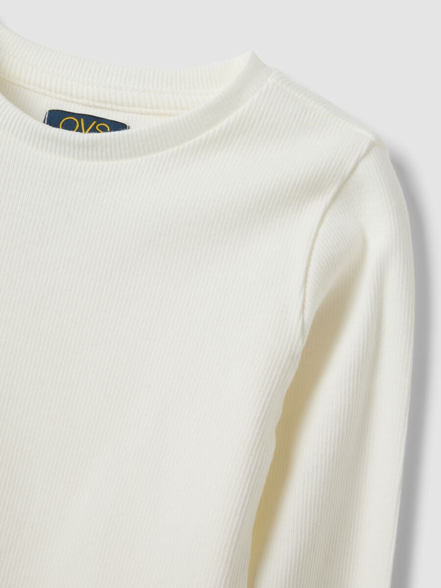 White ribbed organic stretch cotton T-shirt_2