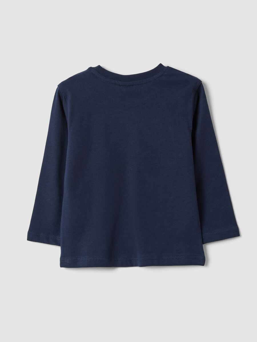 Blue organic cotton T-shirt with collegiate print for baby boy_1