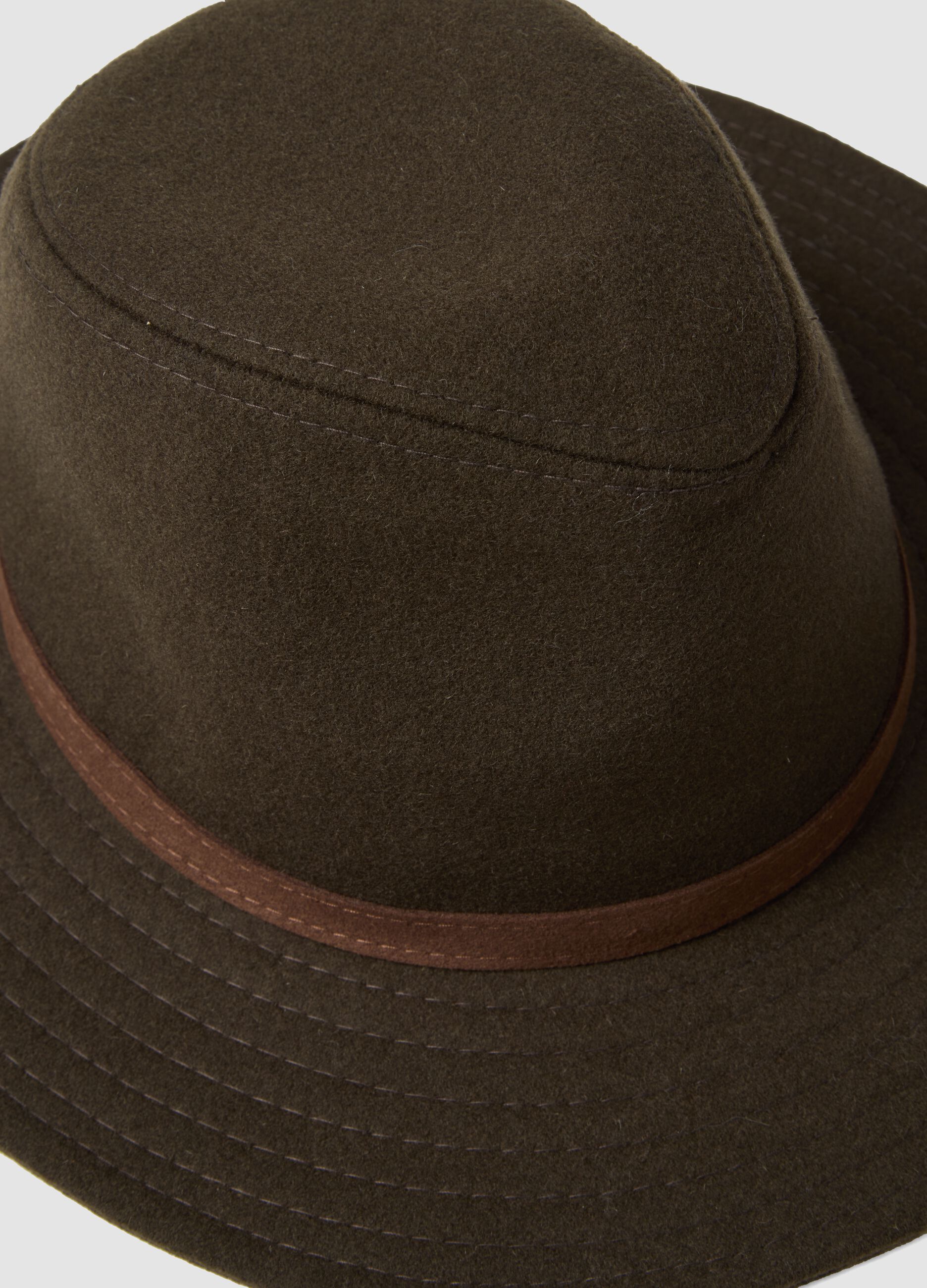 Brown pure wool hat with contrast band