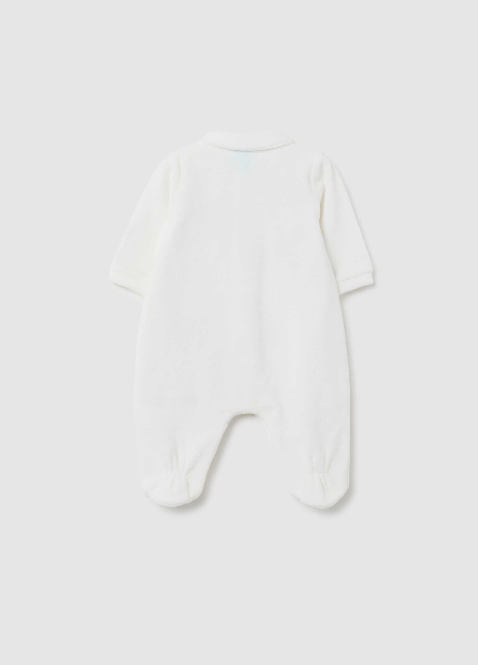 Newborn white cotton blend sleepsuit with prints