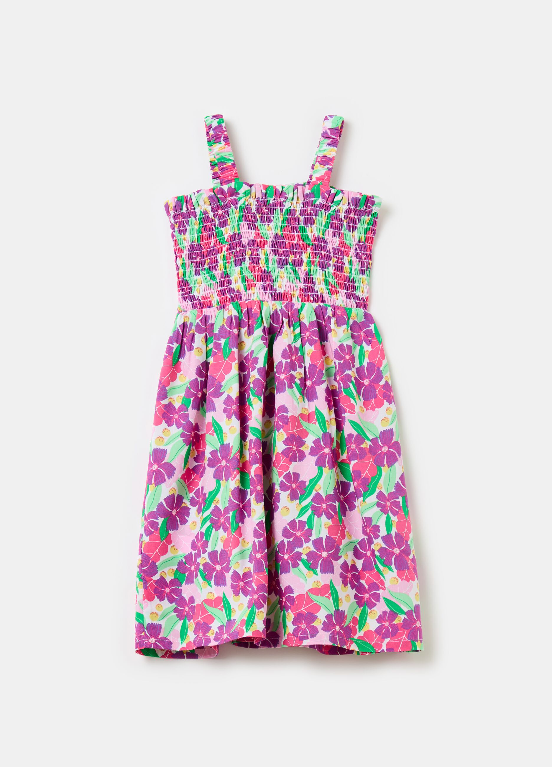 Floral dress with smock stitching