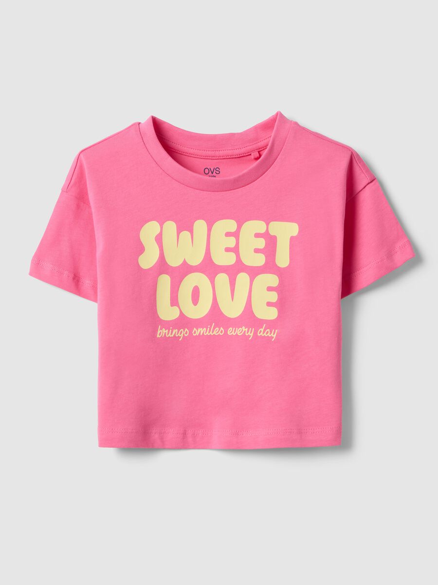 Girls' pink pure cotton boxy fit T-shirt with print_0
