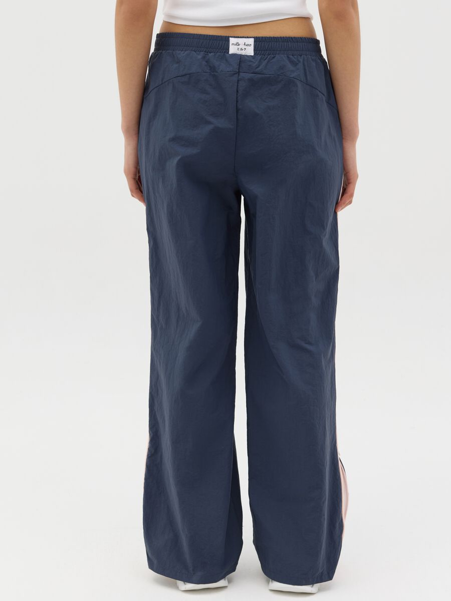 Navy blue nylon joggers with splits and zip_3
