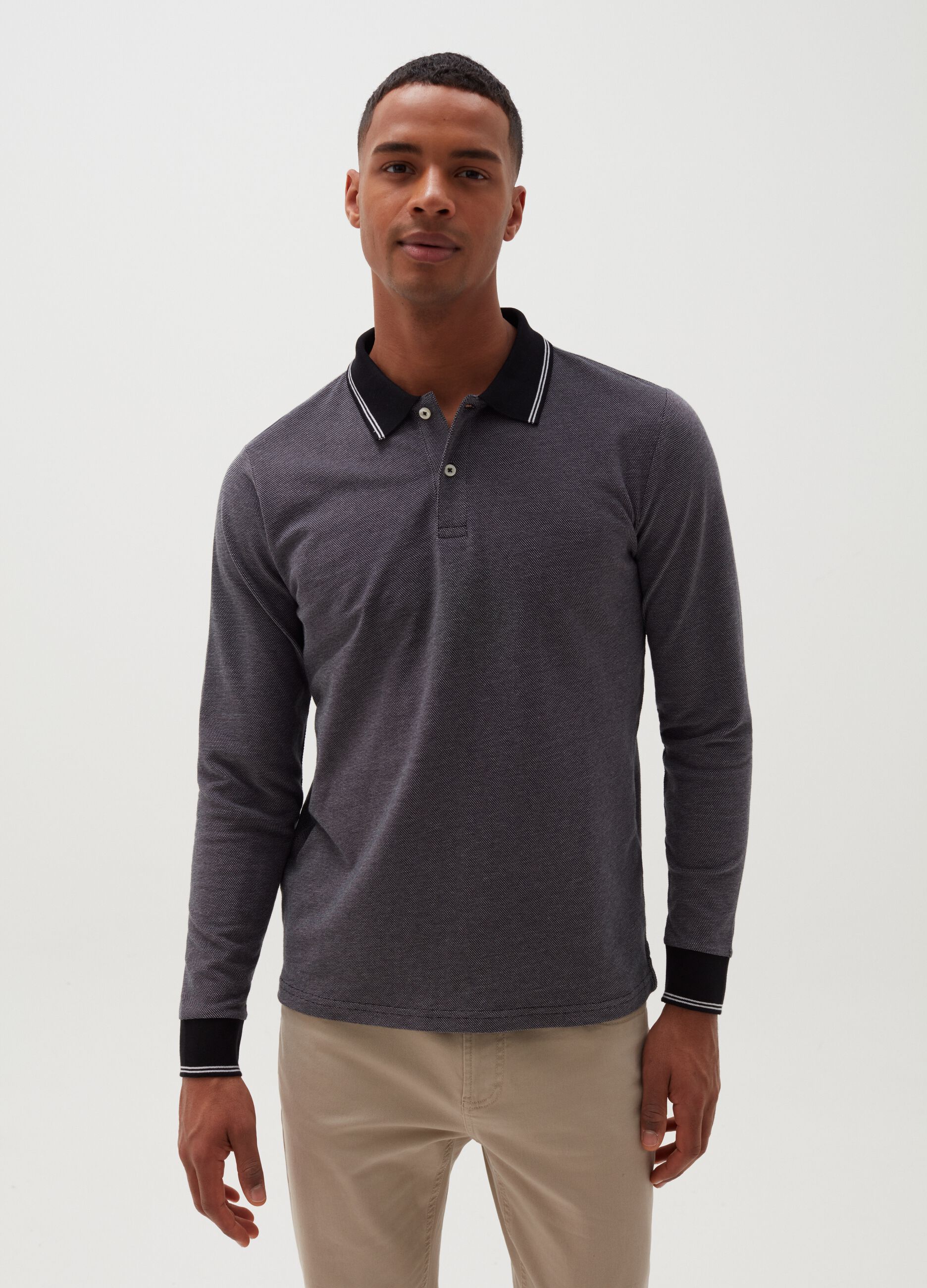 Cotton polo shirt with long sleeves