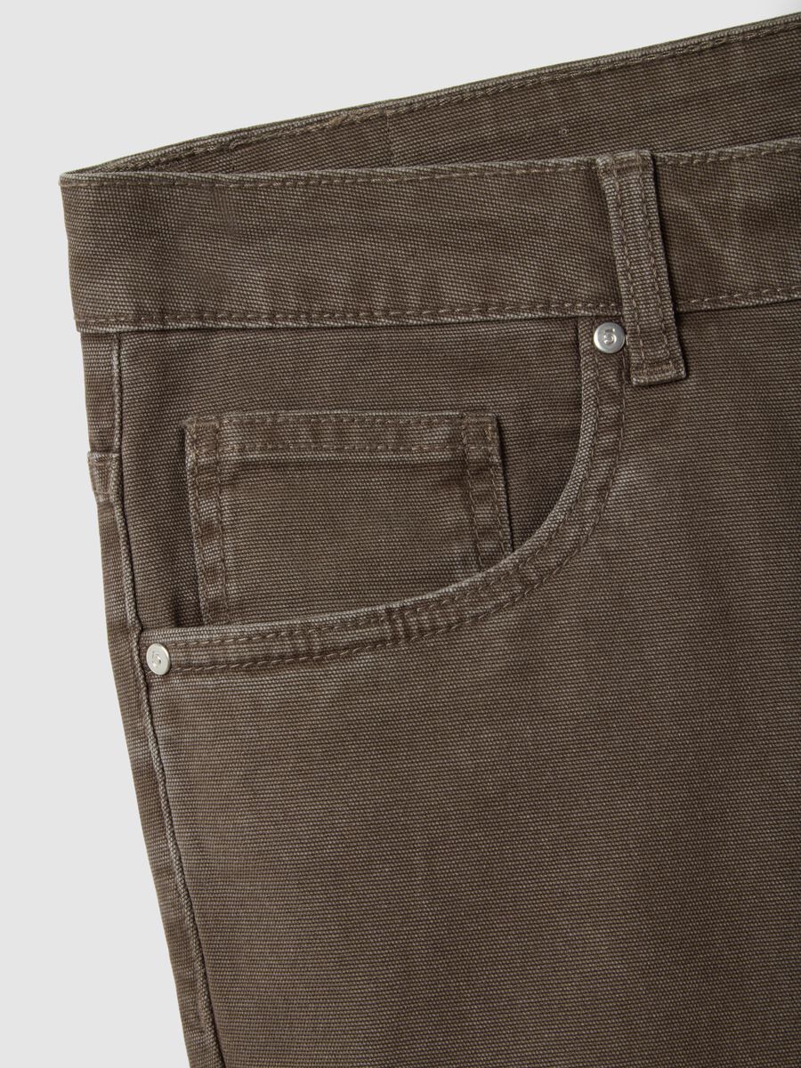 Brown slim fit stretch cotton trousers_1