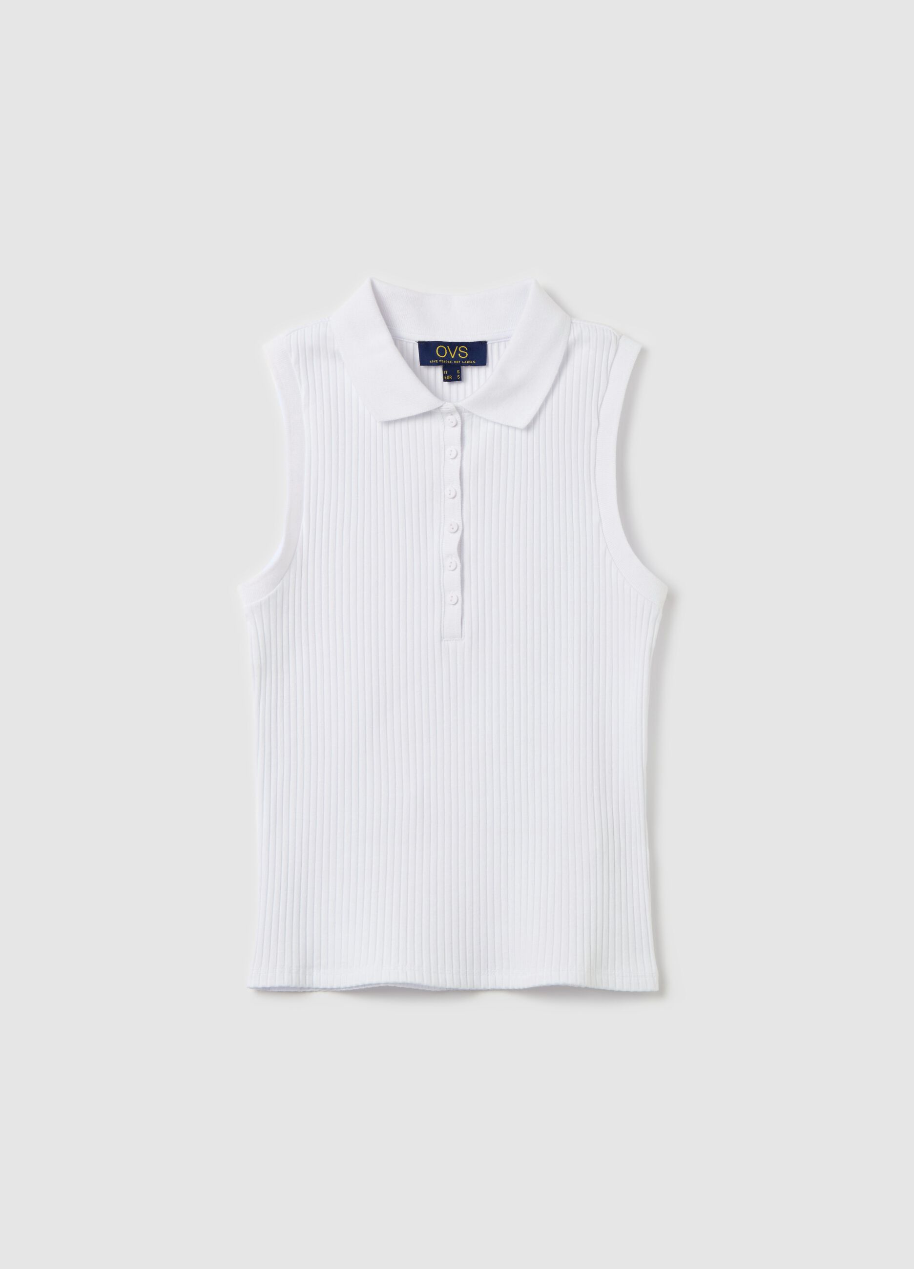 White short-sleeved polo shirt with ribbing