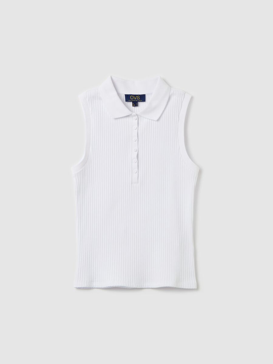 White short-sleeved polo shirt with ribbing_4