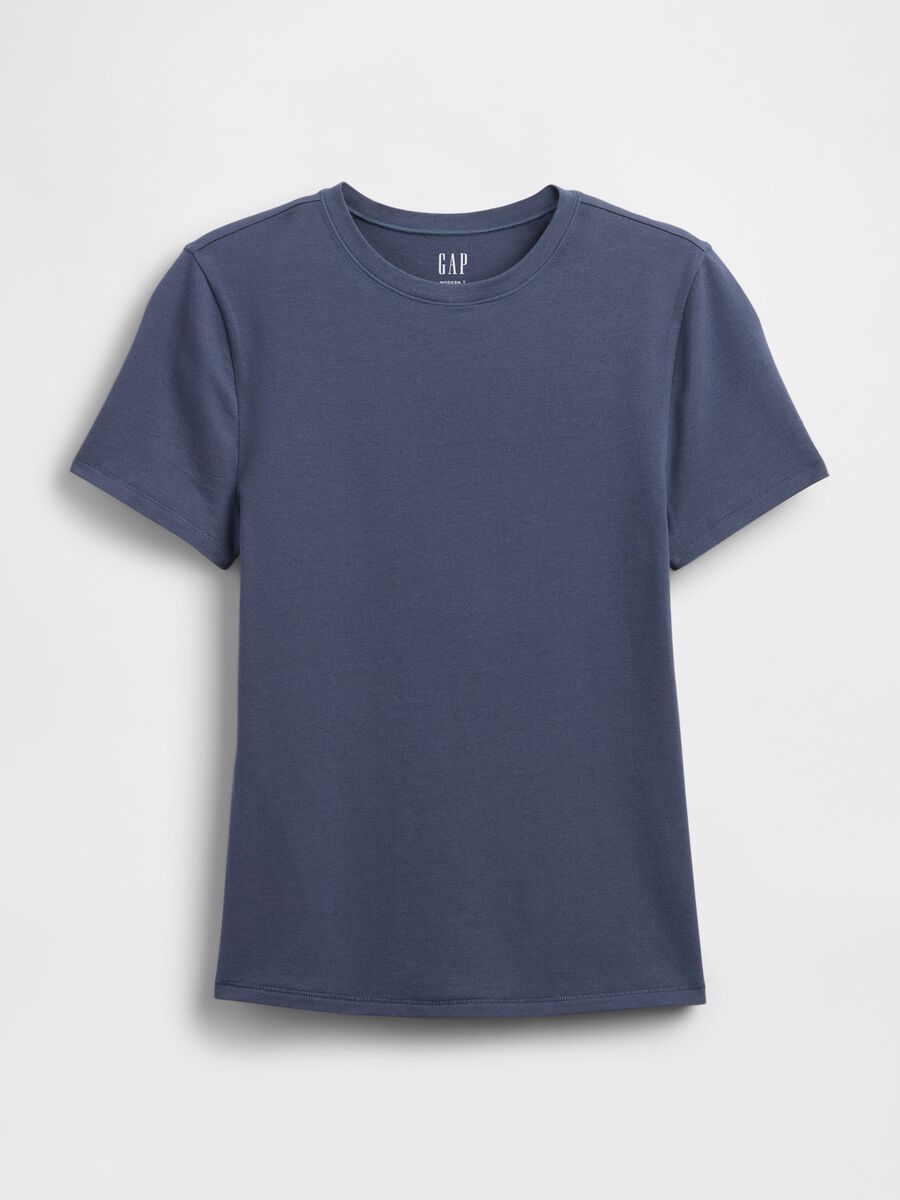 T-shirt blu elasticizzata a maniche corte_3