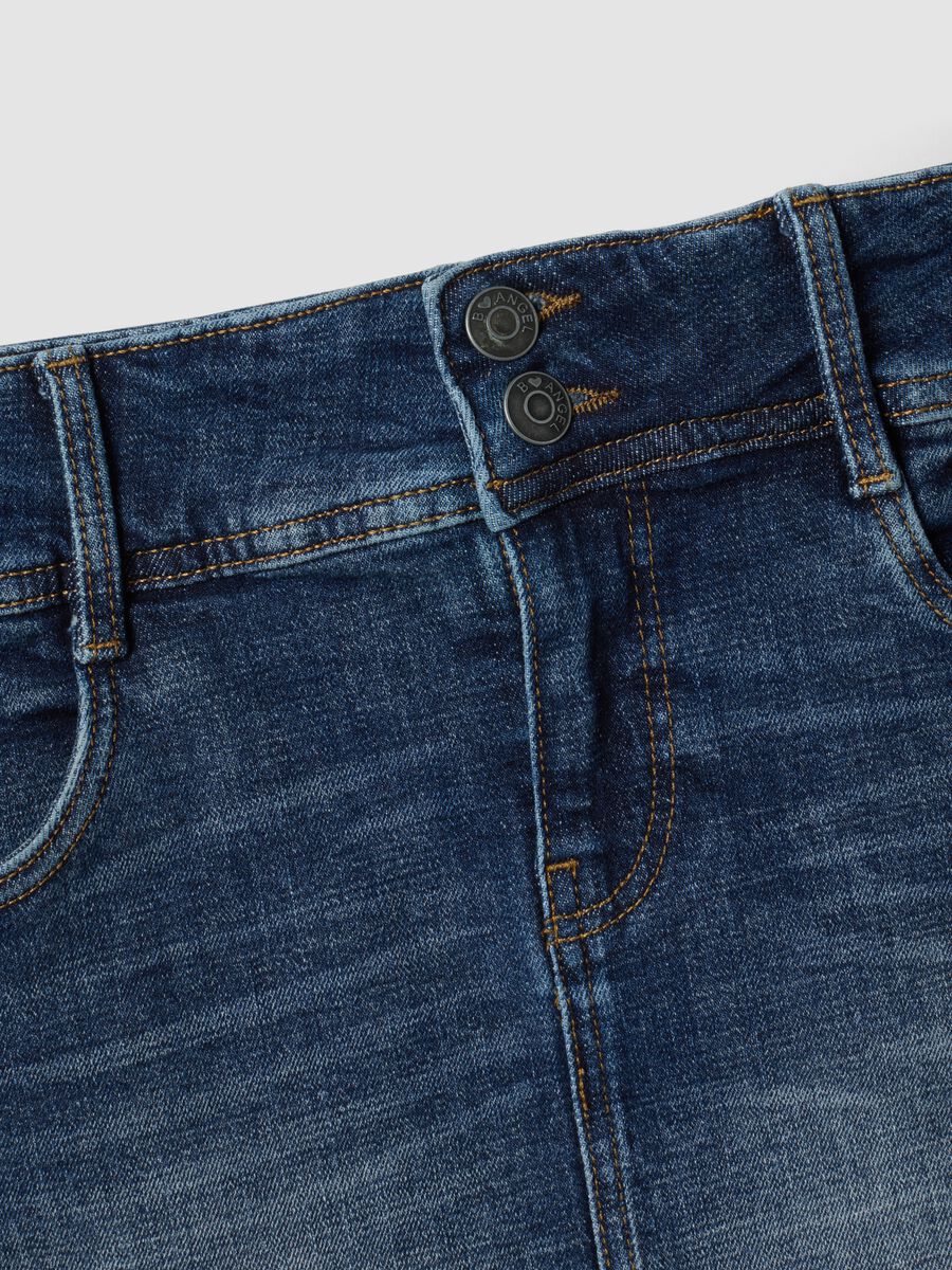 Mini gonna blu in denim di cotone elasticizzato_5