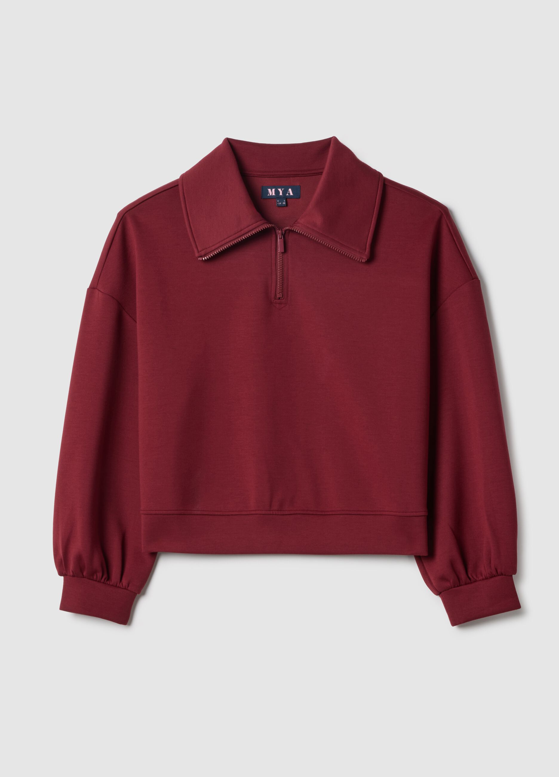 Red regular fit sweatshirt with fold-over collar and half zip