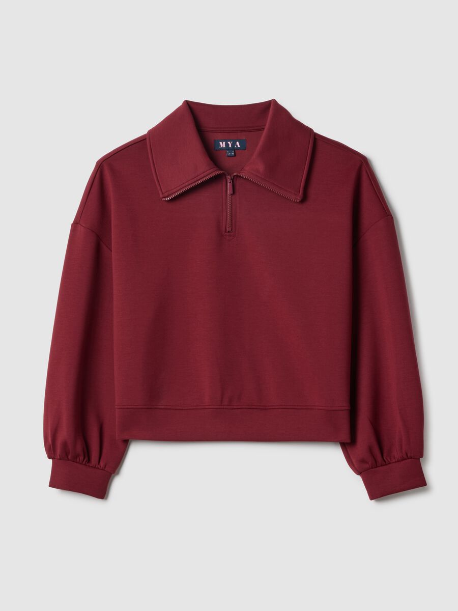 Red regular fit sweatshirt with fold-over collar and half zip_0