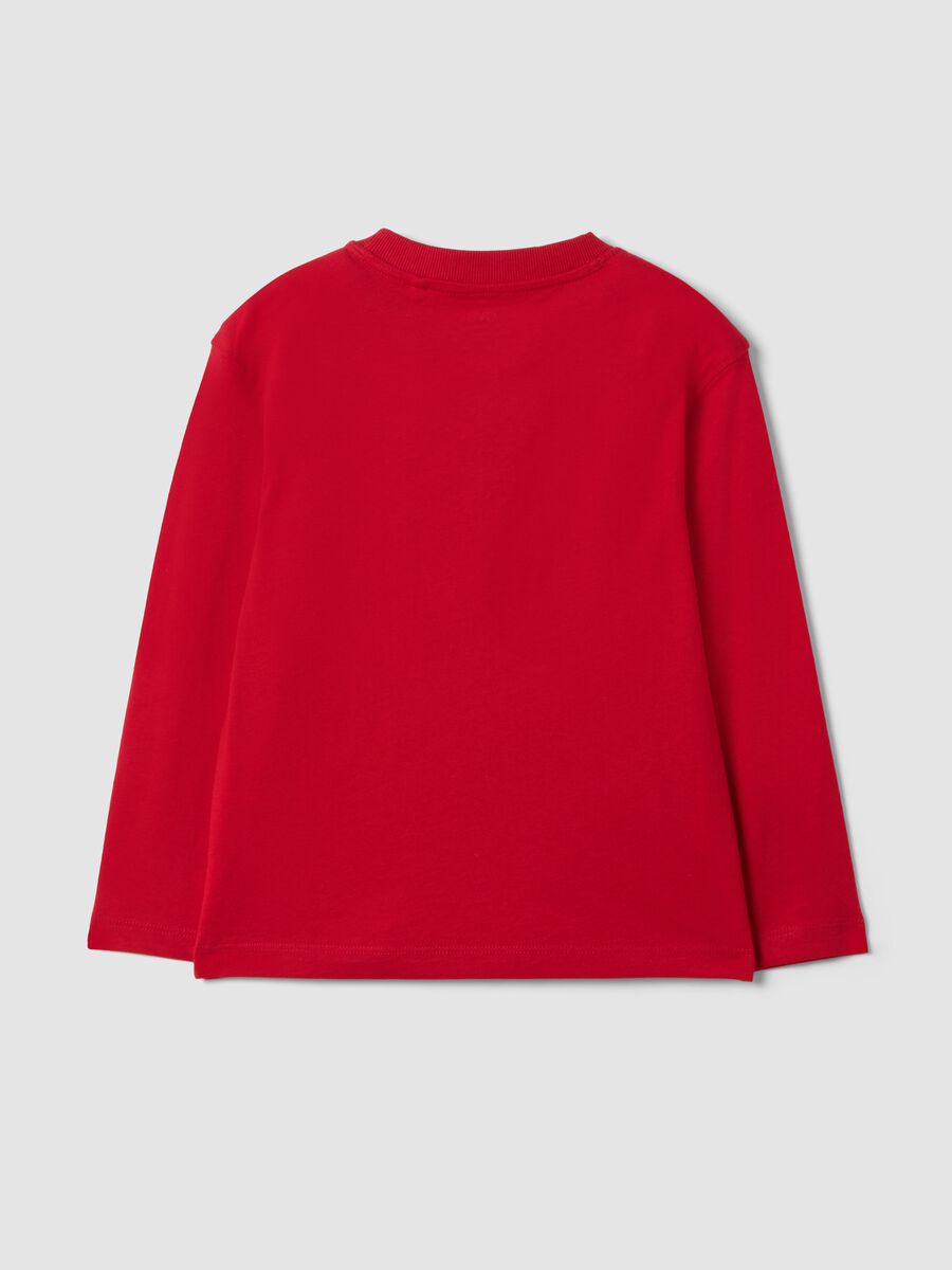 Red oversized pure organic cotton T-shirt with racing print for boys_1