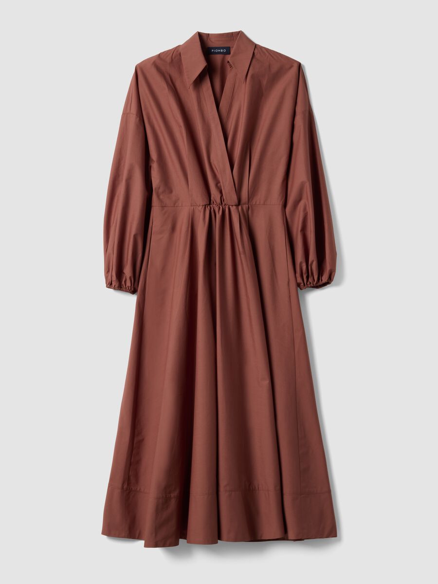 Long dress in pure brown cotton, regular fit_5