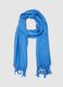 Blue Viscose and Linen Blend Scarf with Fringes_0