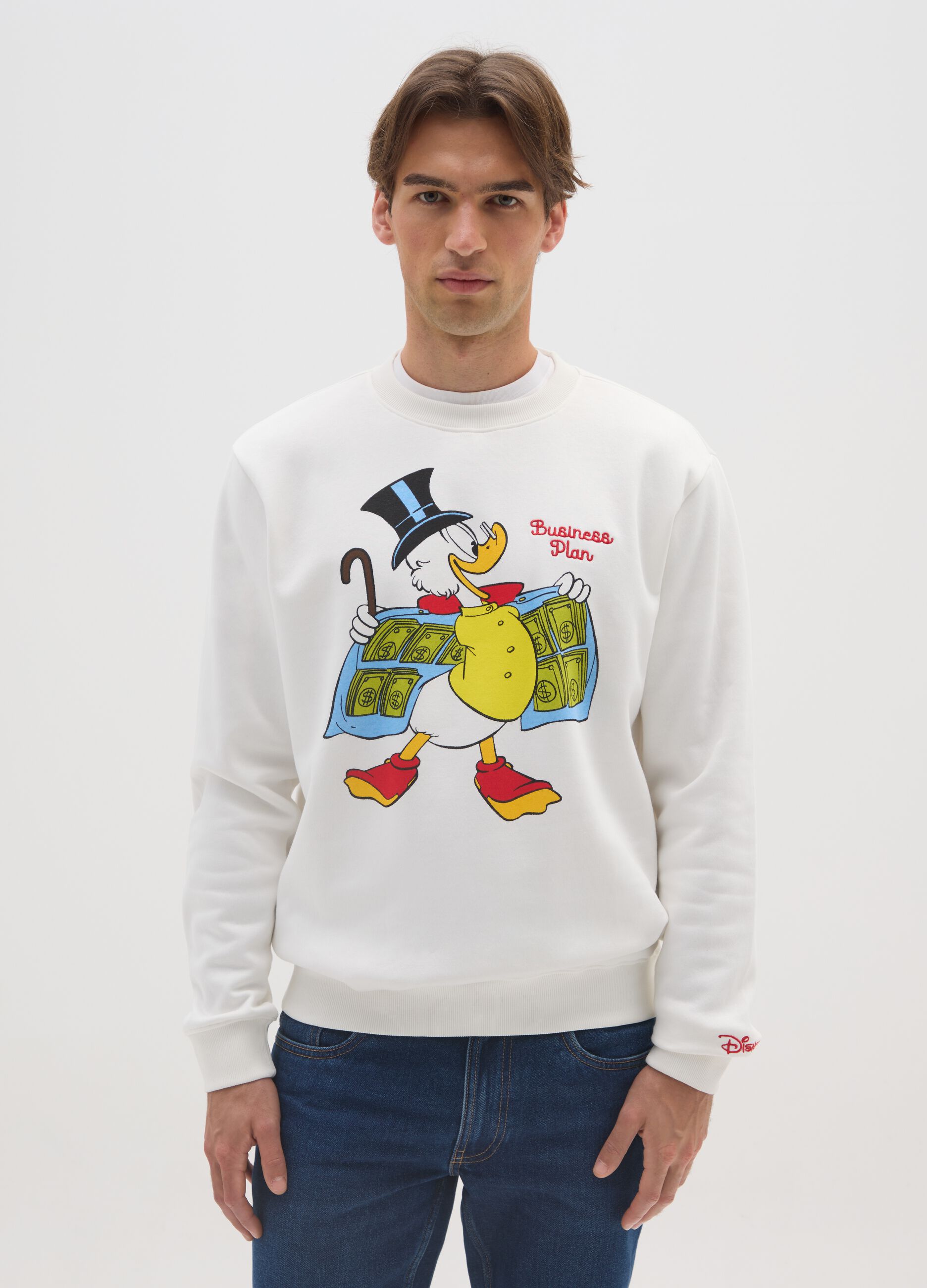 White cotton blend sweatshirt with print