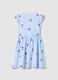 Pure cotton dress with blue stripes, ruffles and prints for girls_1