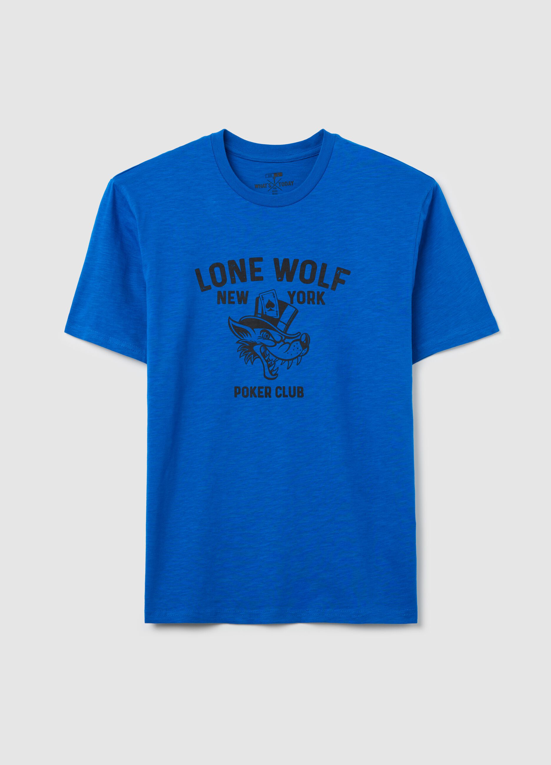 T-shirt in cotone con stampa lupo motivo poker