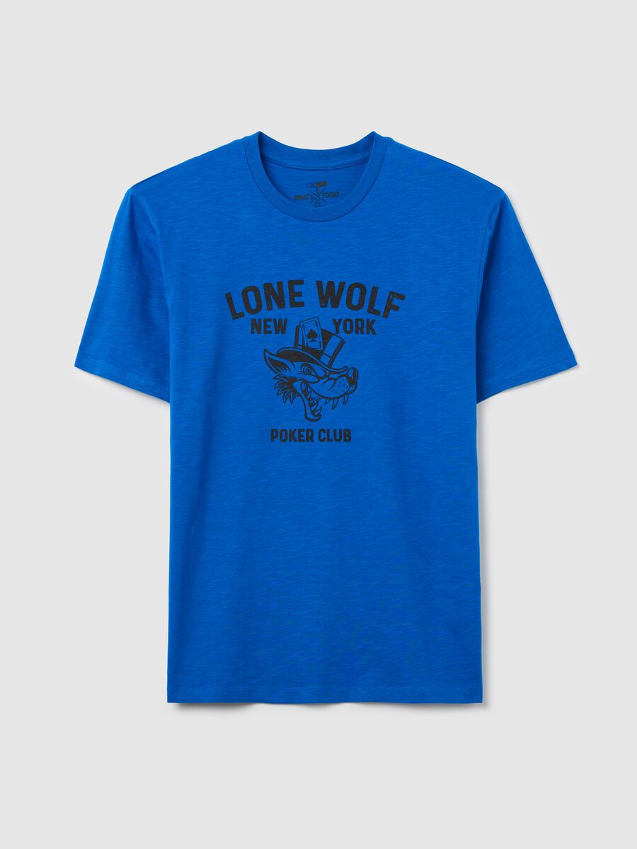 Cotton T-shirt with poker motif wolf print_4