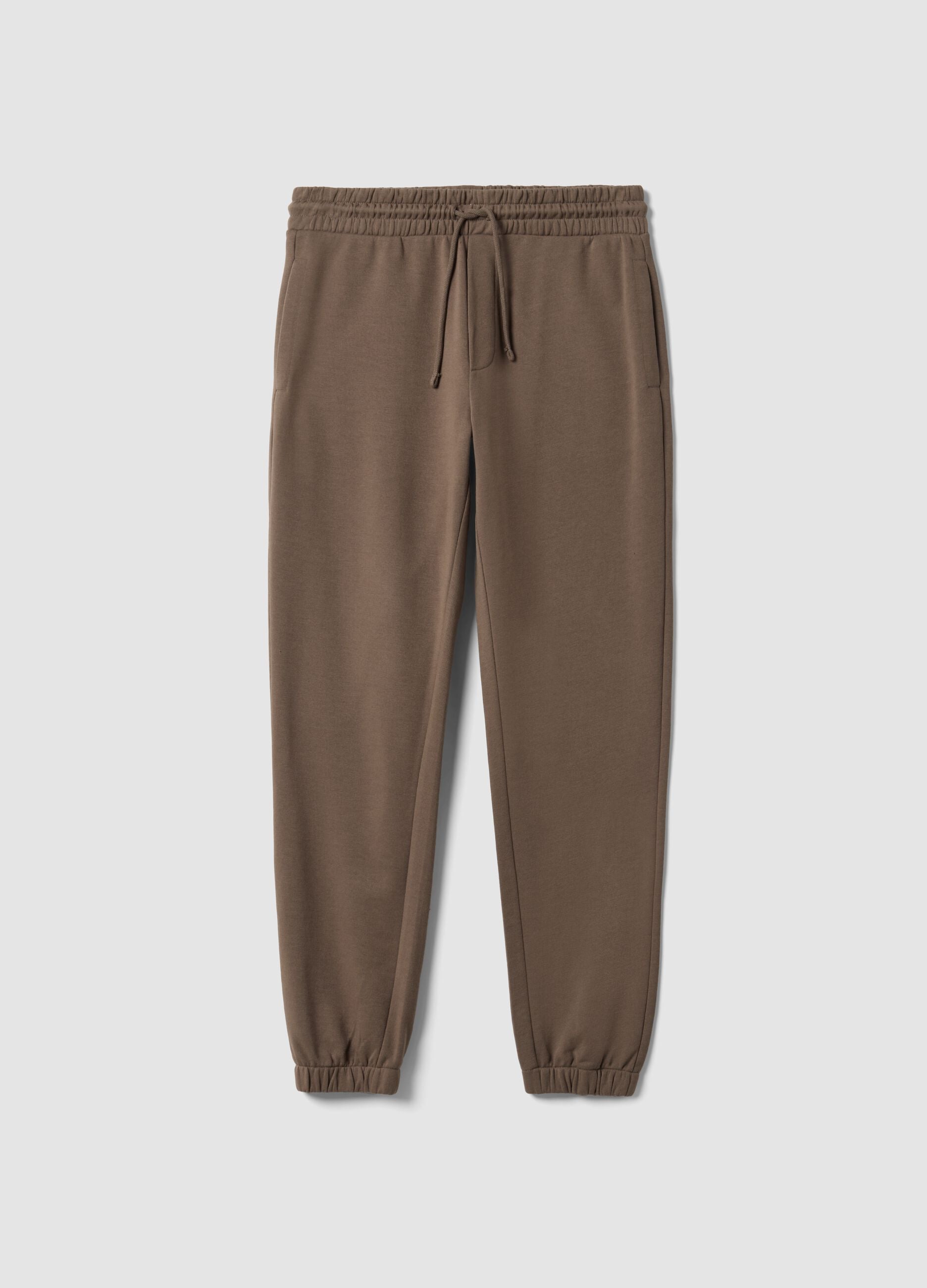 Brown cotton-blend jogger trousers, regular fit
