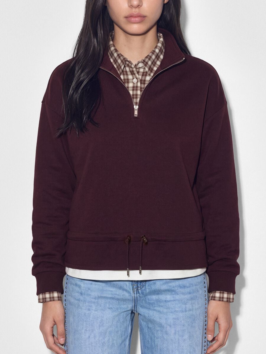 Purple cotton-blend half-zip layered regular fit_2