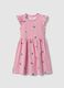 Red striped pure cotton dress with ruffles and prints for girls_0