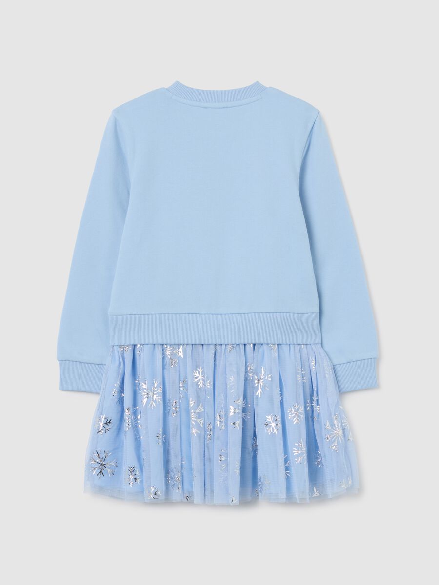 Blue cotton blend girl's dress, regular fit with Disney tulle_1