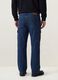 Dark blue pure cotton wide-leg cargo jeans_2