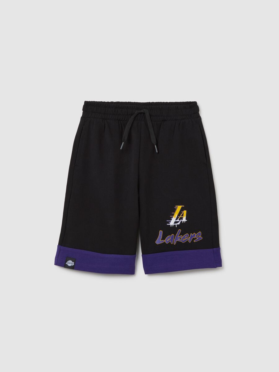 Boys' pure cotton multicolor regular fit shorts with purple details and Lakers logo_0