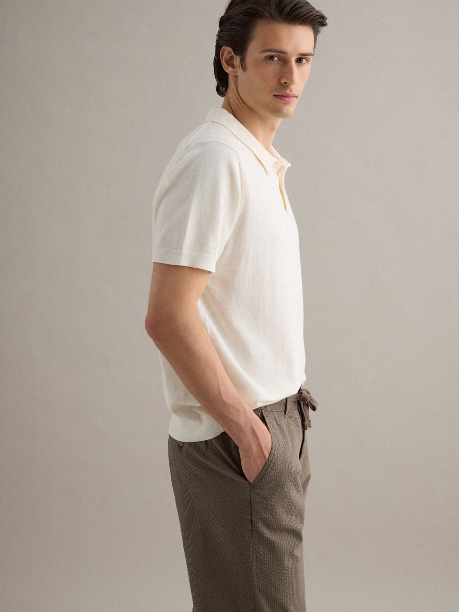 Regular fit white polo in cotton, linen, and silk blend_0