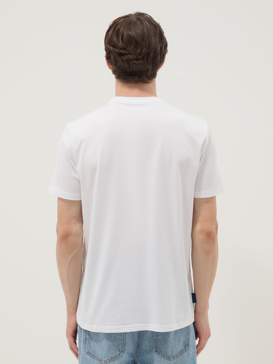 White pure cotton T-shirt with applied print, regular fit_3