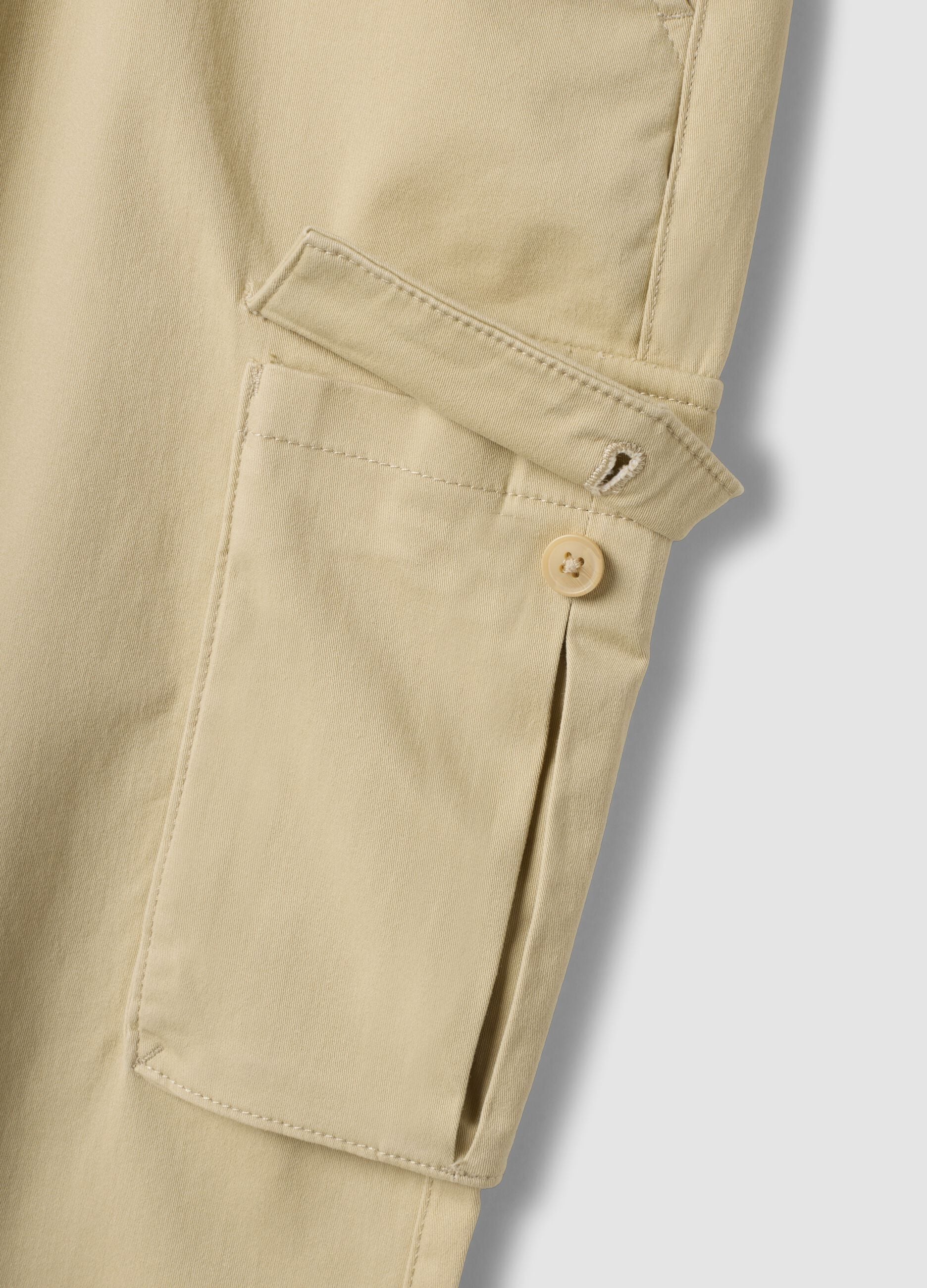 Beige slim-fit stretch cotton cargo trousers