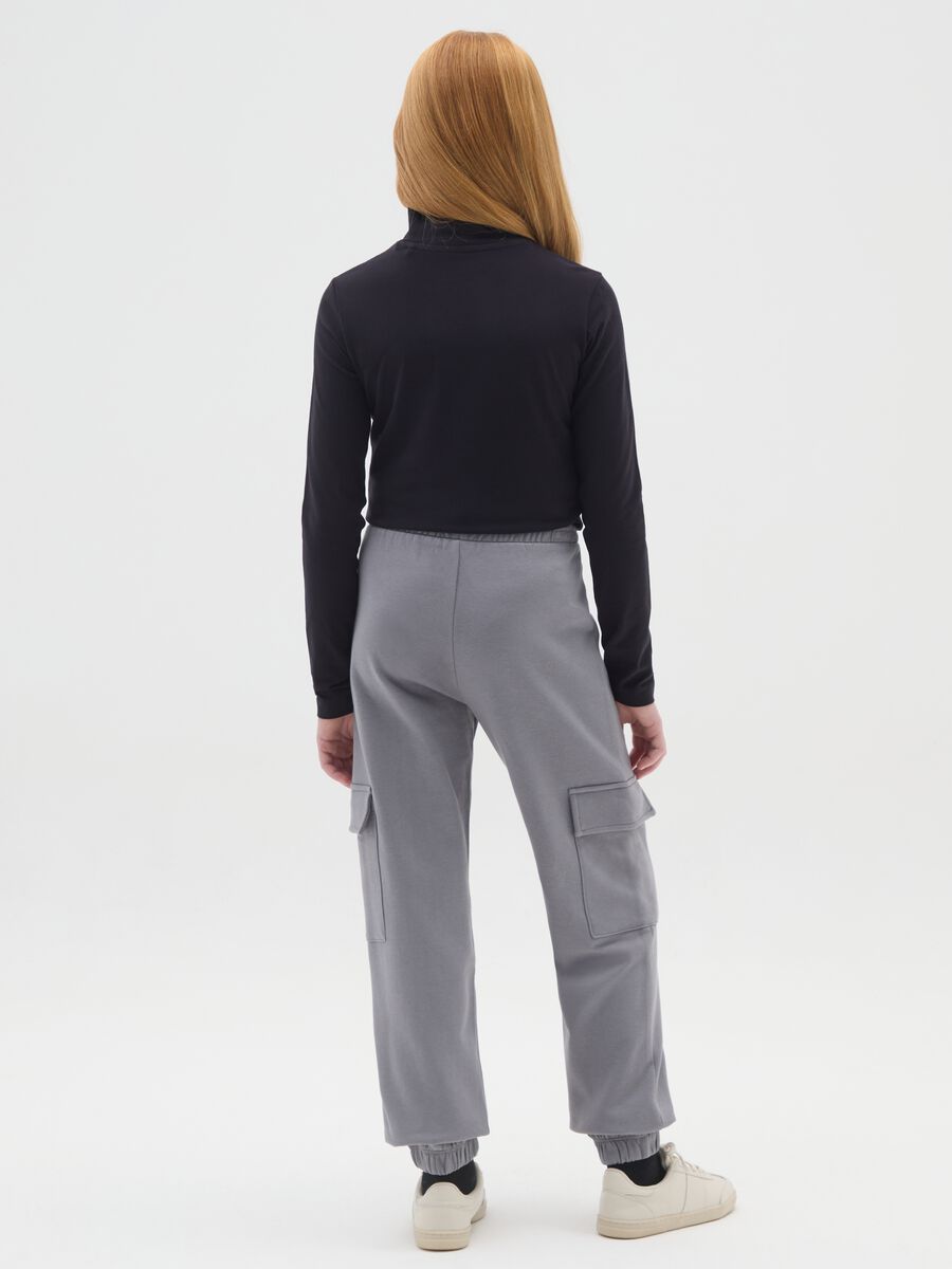 Girls' grey jogger pants in pure cotton with relaxed fit_1