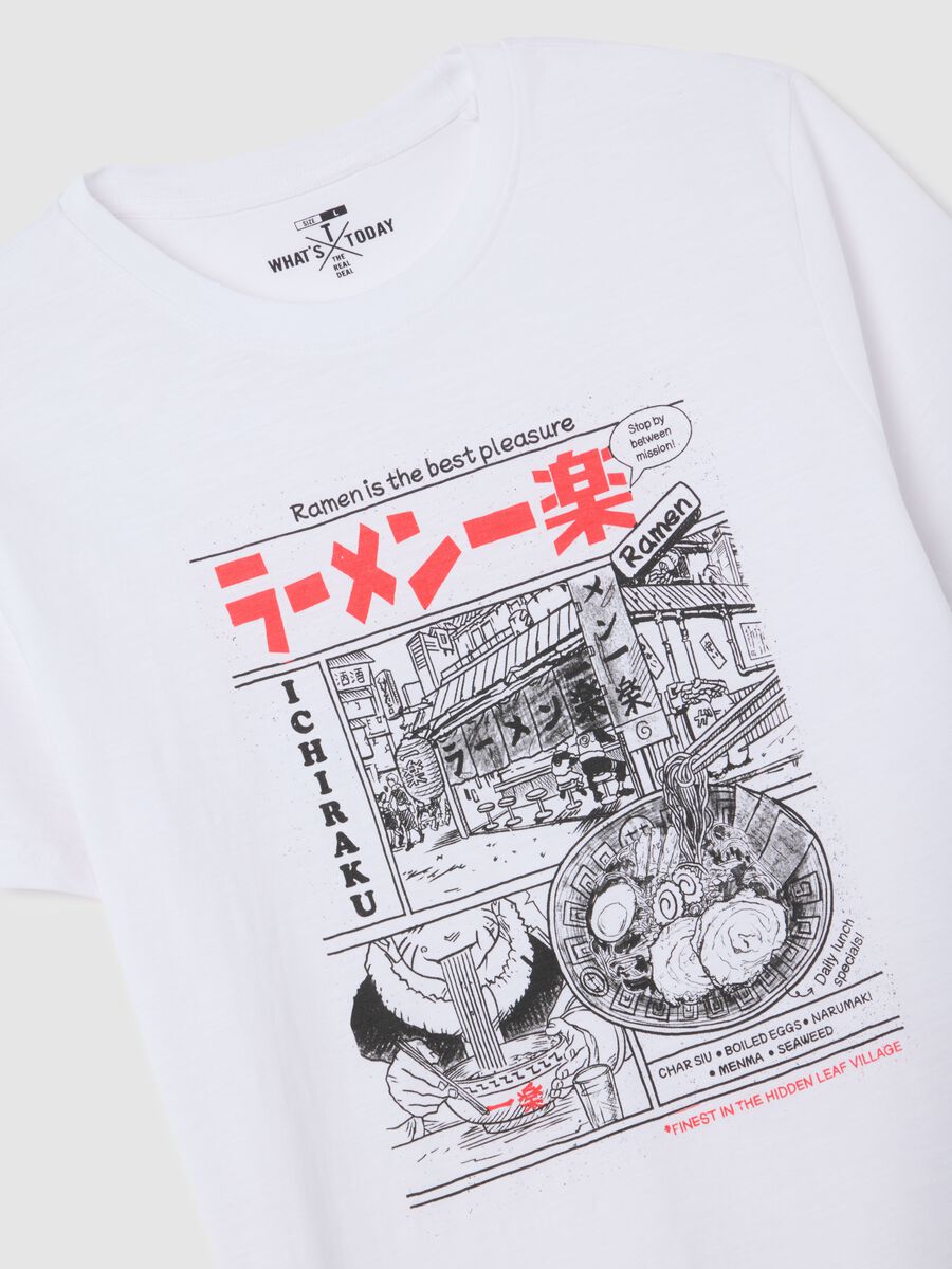 White pure cotton T-shirt with Ramen print_5