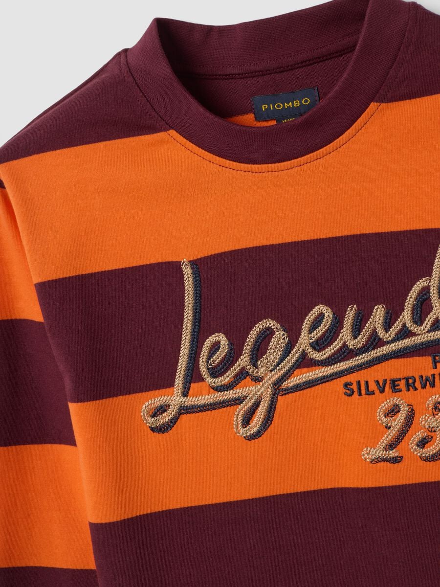 Orange striped pure cotton crew-neck T-shirt_1