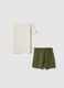 White and green pure cotton set with T-shirt and shorts_1