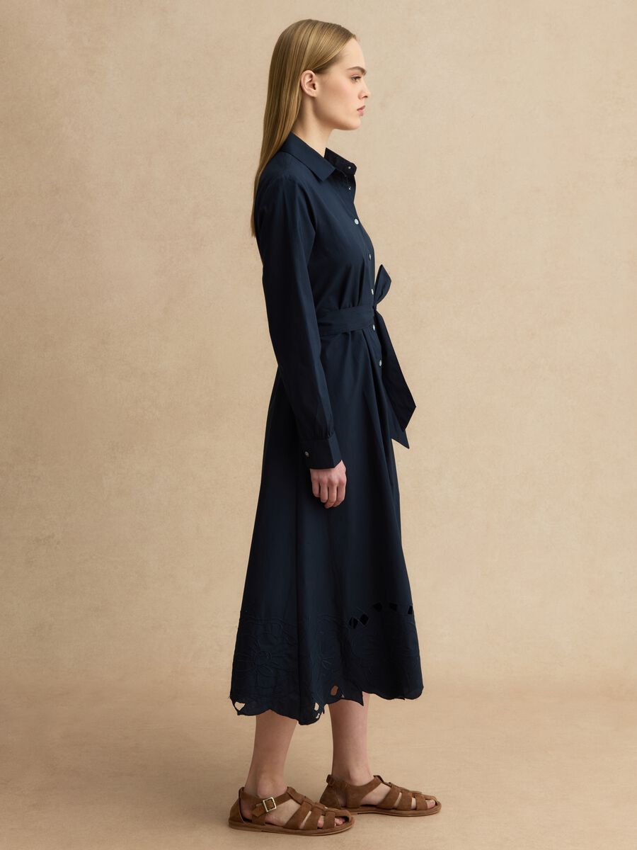 Abito lungo blu in puro cotone regular fit con ricami_2