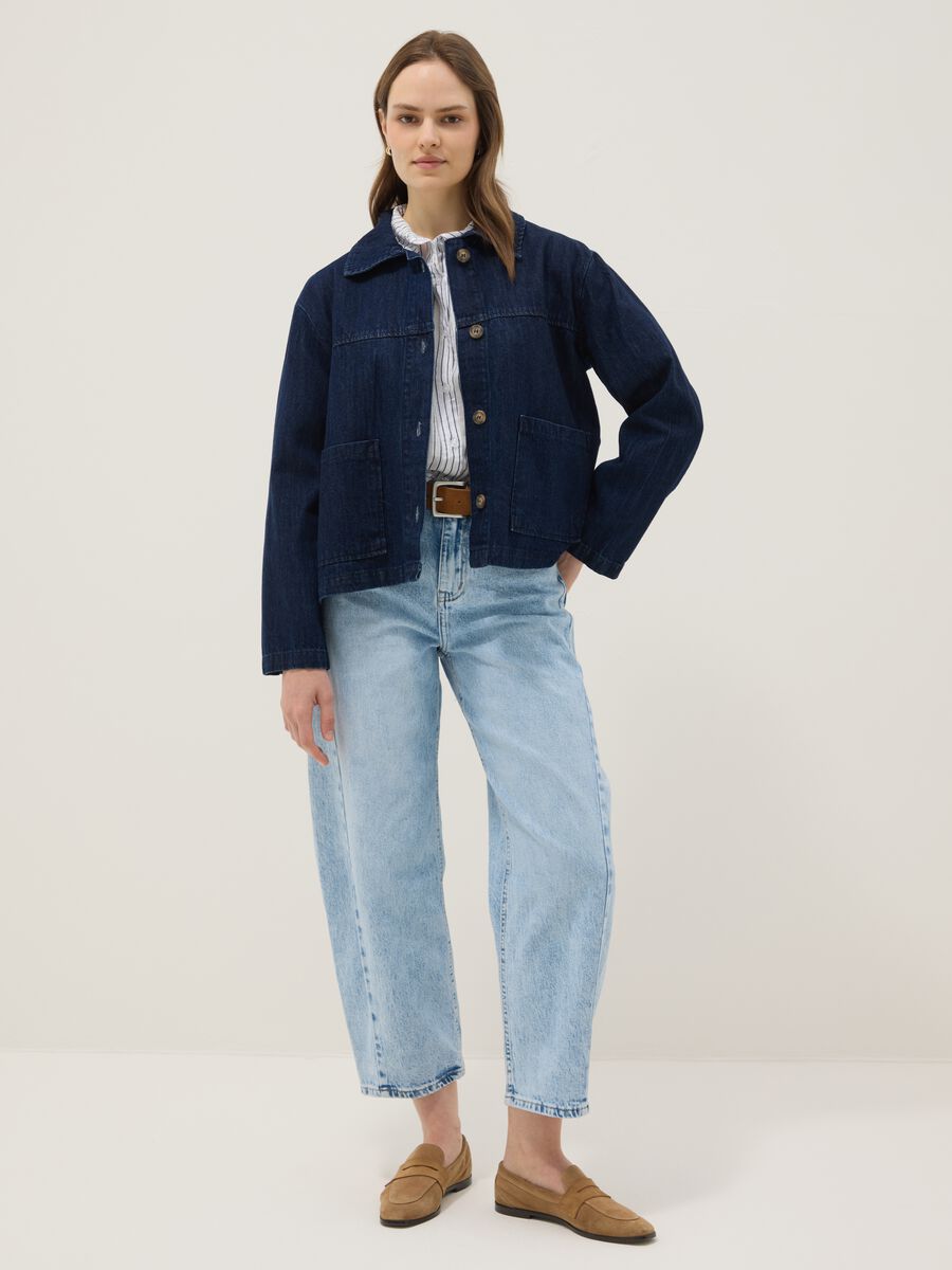 Giacca in puro cotone denim blu regular fit con tasche_1