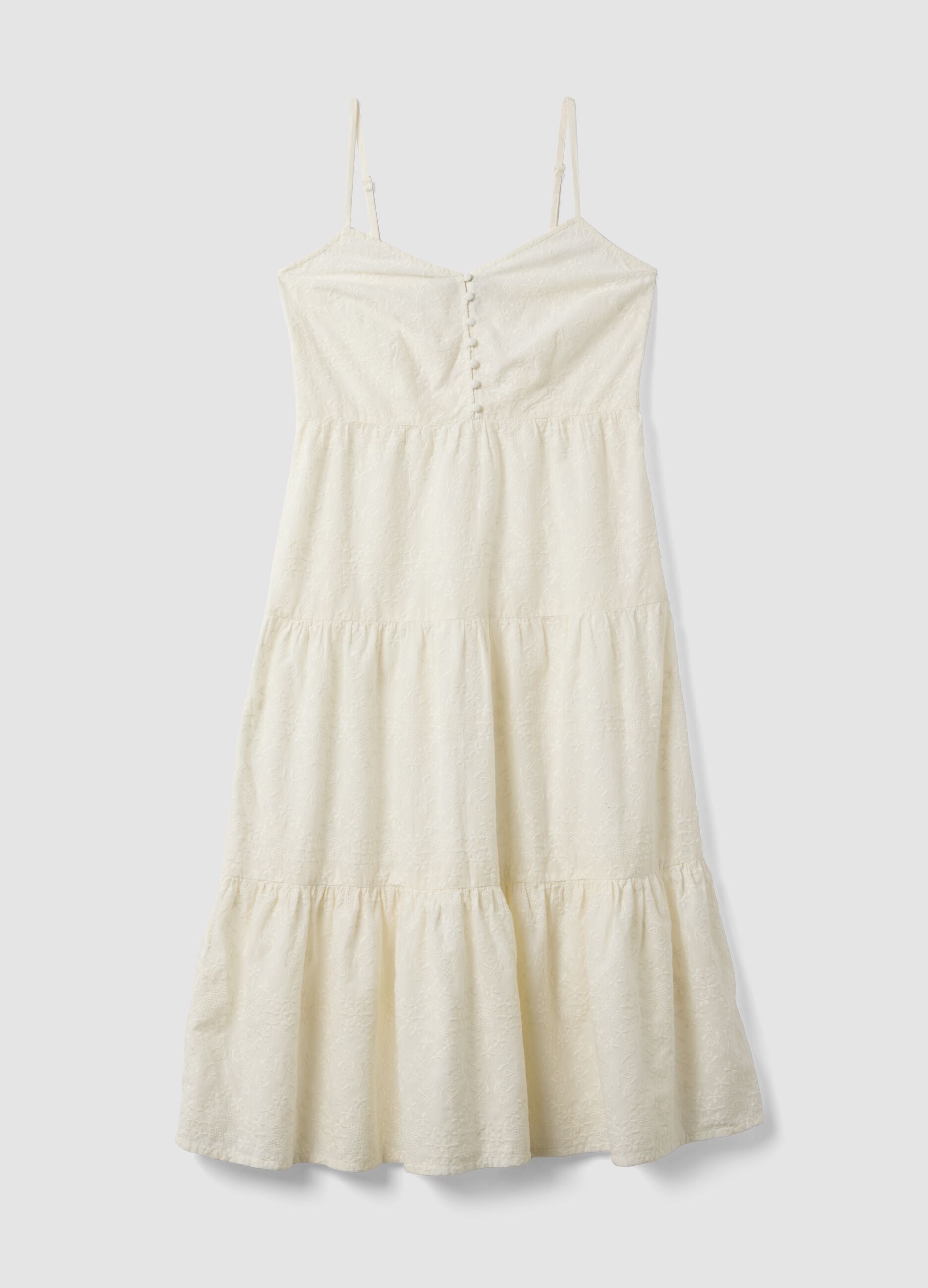 Abito midi bianco in puro cotone con ricamo