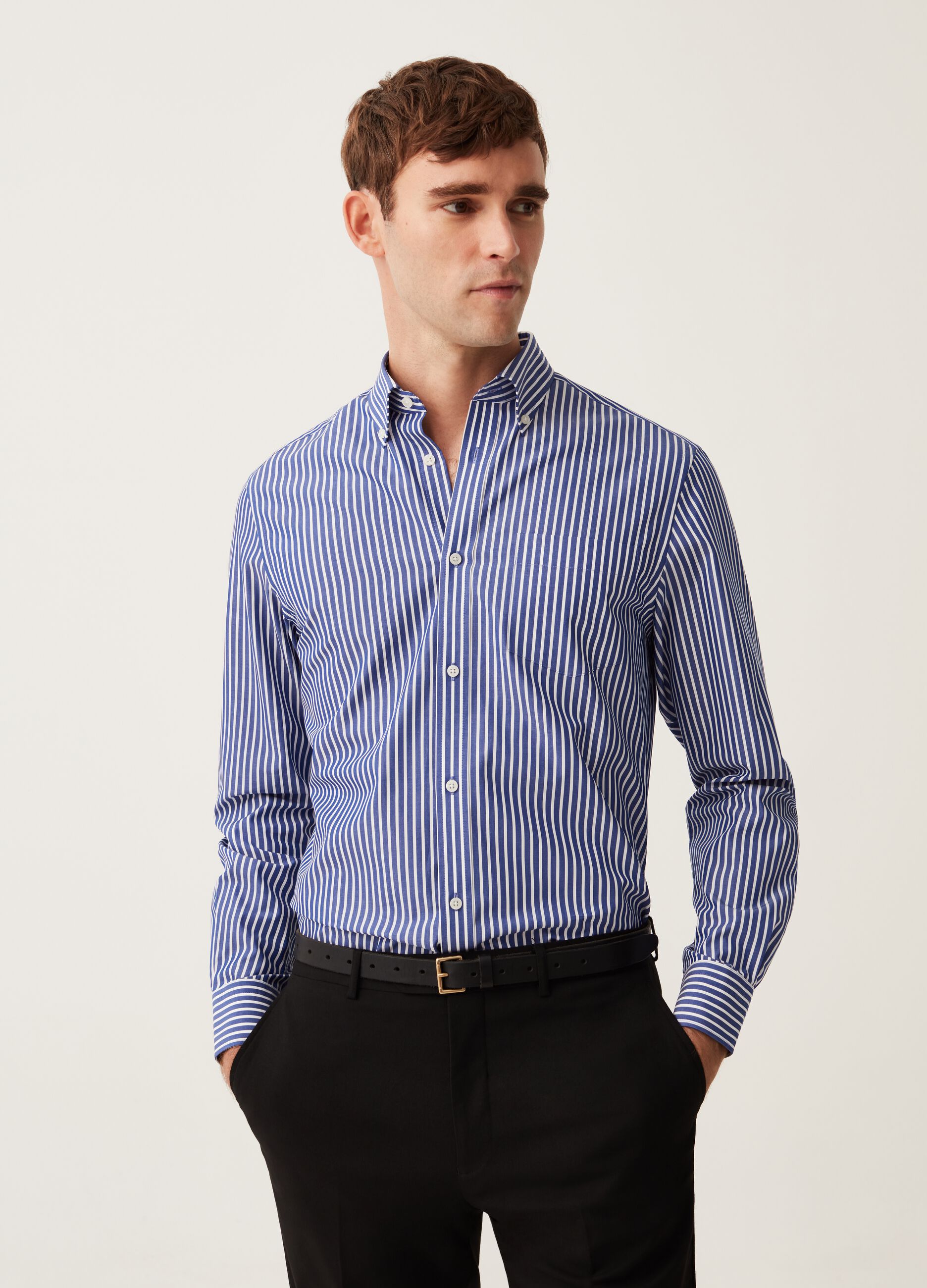 Regular-fit easy-iron striped shirt