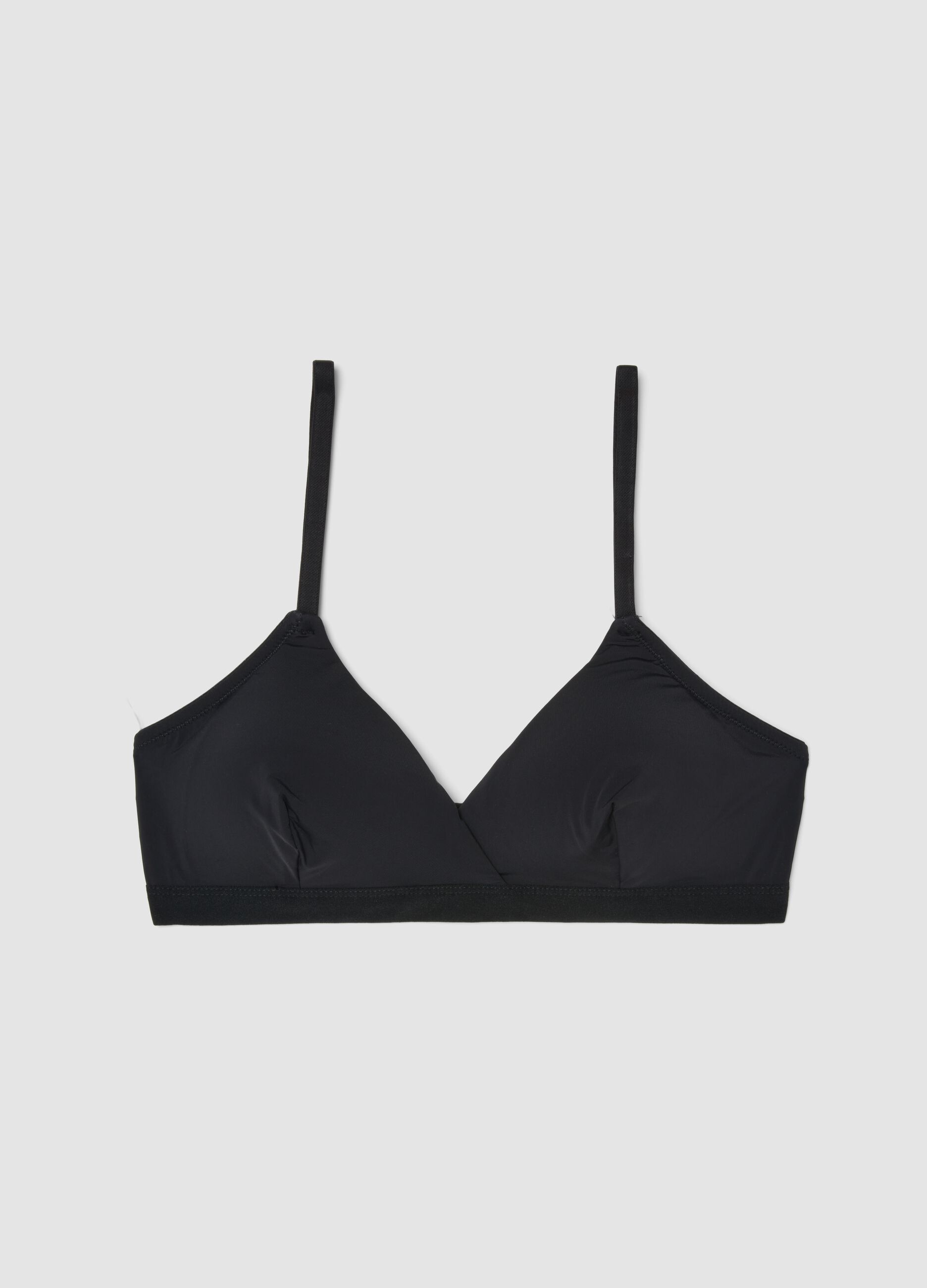 Black triangle bra with removable padding in stretch fabric