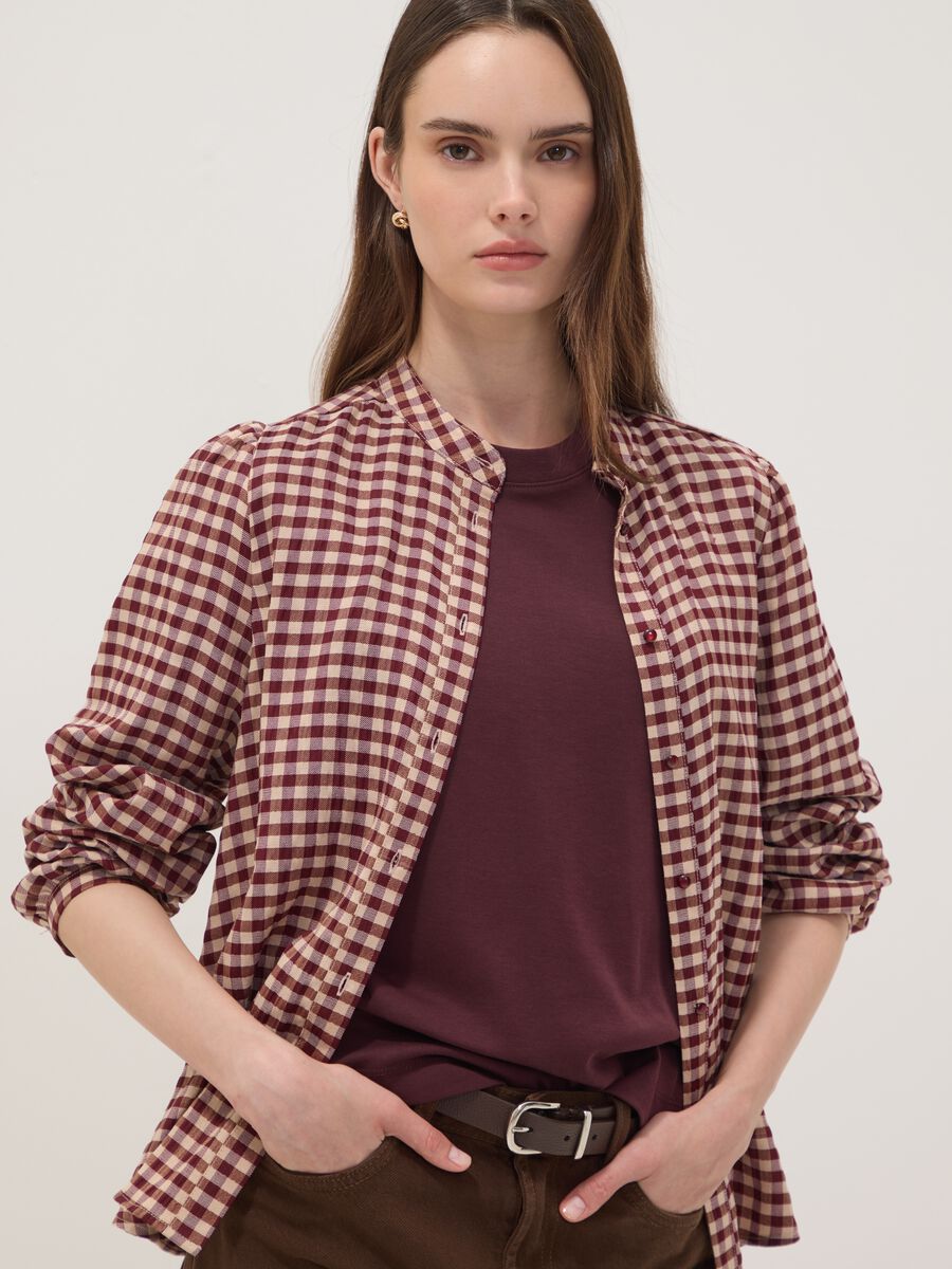 White checked stretch viscose shirt with mandarin collar_1