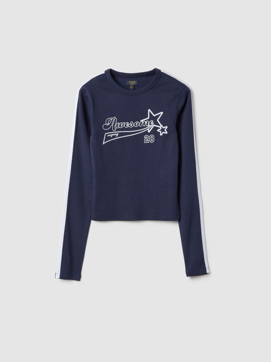T-shirt in cotone elasticizzato blu da ragazza slim fit con stelle_3