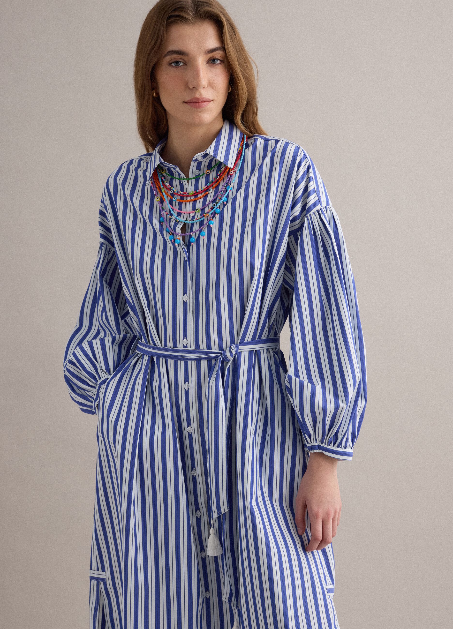 Blue striped pure cotton maxi dress